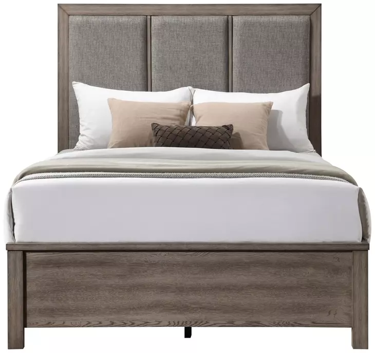 Harrisburg Gray and Brown Queen Upholstered Panel Bed