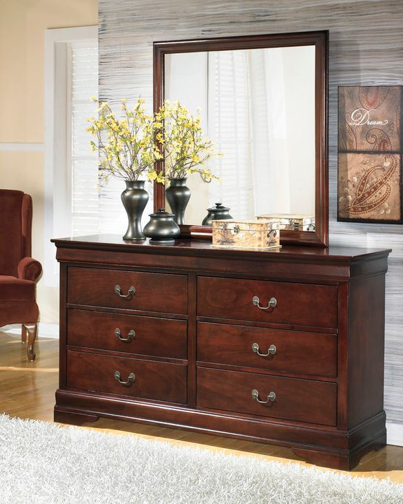 Alisdair Reddish Brown 6 Drawer Dresser and Rectangular Mirror