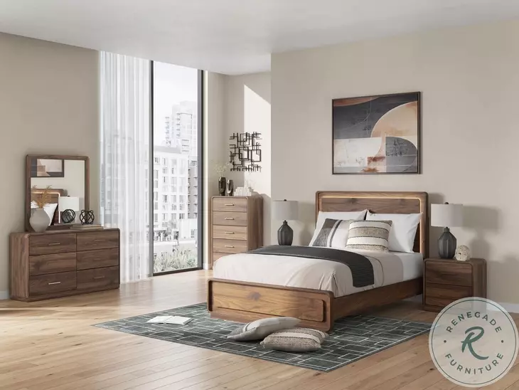 Hollinaze Walnut Brown Queen Panel Bed