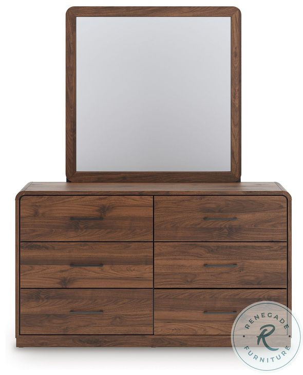 Hollinaze Walnut Brown 6 Drawer Dresser with Mirror