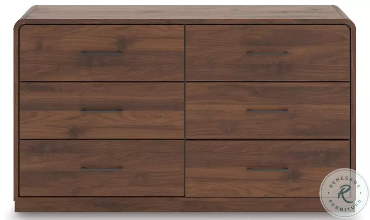 Hollinaze Walnut Brown 6 Drawer Dresser