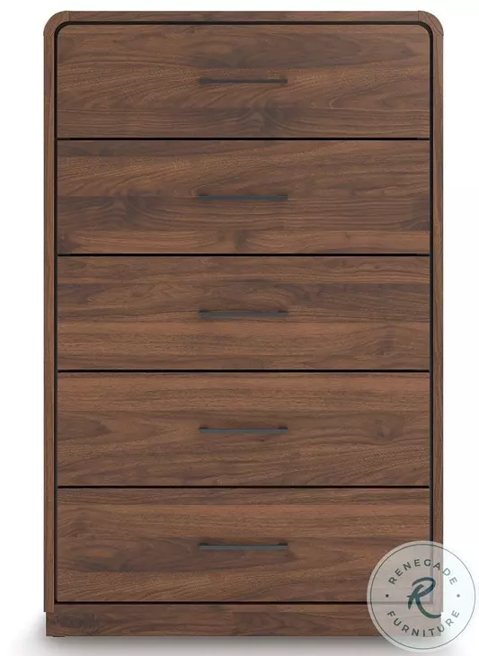 Hollinaze Walnut Brown 5 Drawer Chest