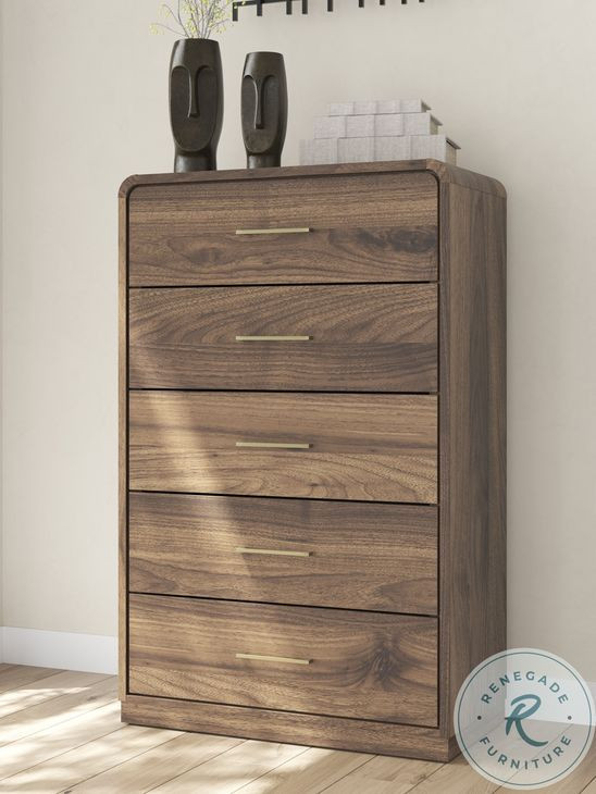 Hollinaze Walnut Brown 5 Drawer Chest