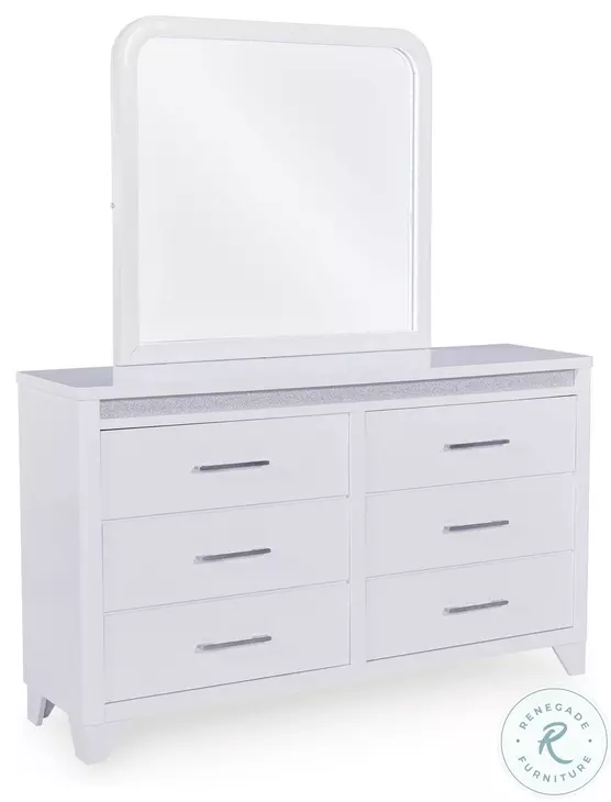 Frostlyn White 6 Drawer Dresser with Mirror