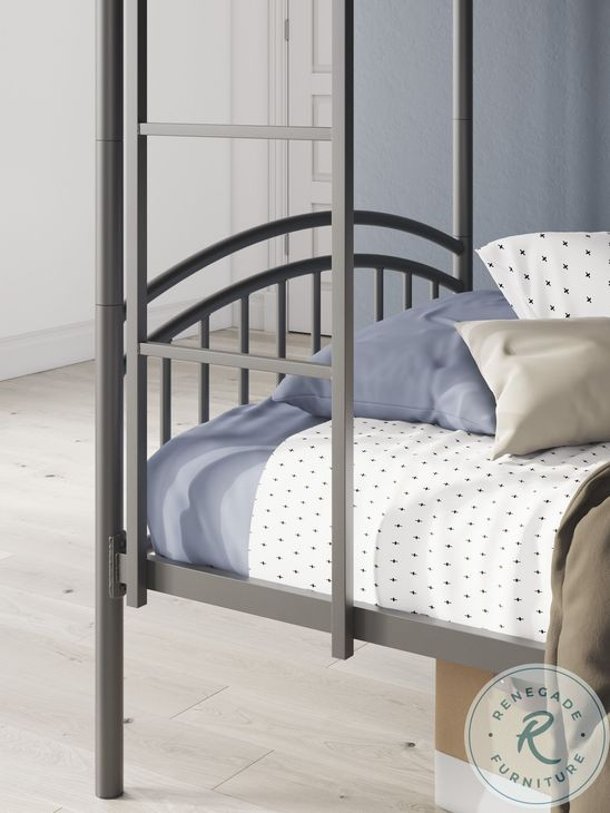 Graymound Gray Twin over Twin Bunk Bed with Ladder