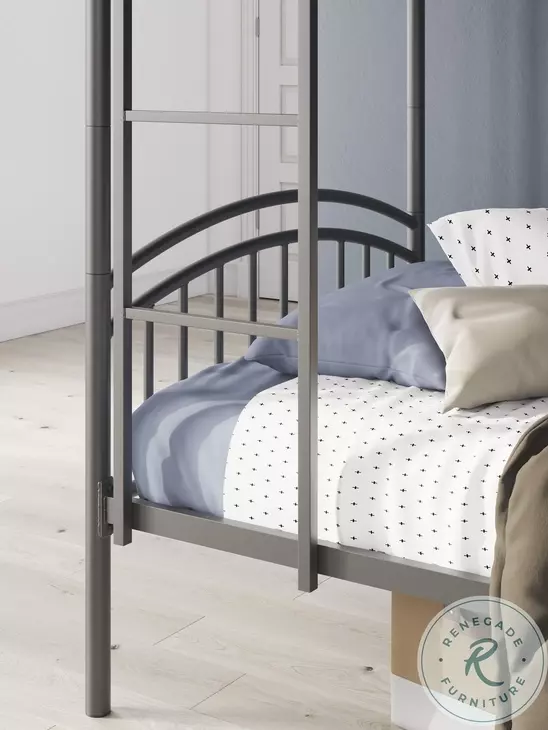 Graymound Gray Twin over Twin Bunk Bed with Ladder