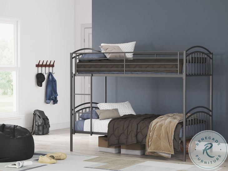 Graymound Gray Twin over Twin Bunk Bed with Ladder