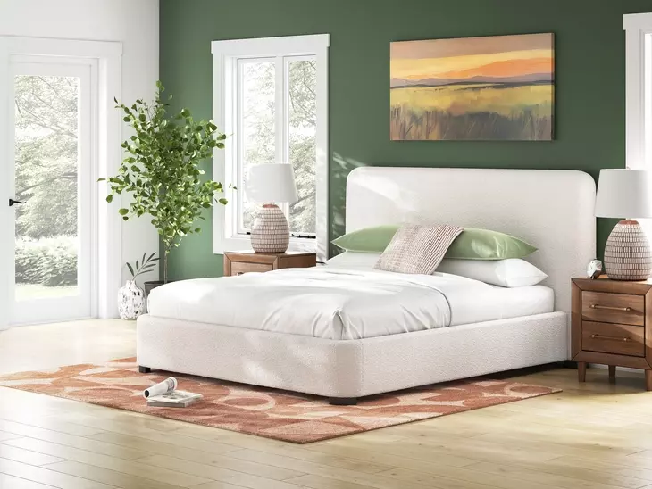 Whittgate Beige Performance Fabric California King Upholstered Panel Bed