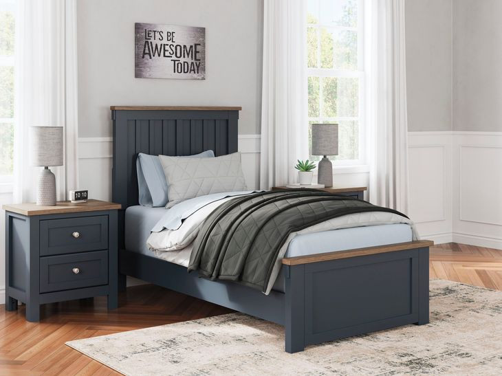 Landocken Dark Slate Blue and Light Brown Twin Panel Headboard