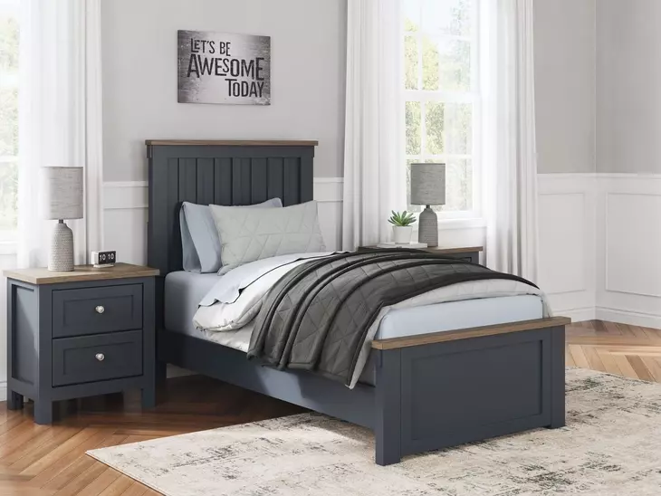 Landocken Dark Slate Blue and Light Brown Twin Panel Headboard