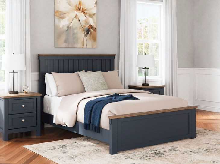 Landocken Dark Slate Blue and Light Brown Queen Panel Headboard