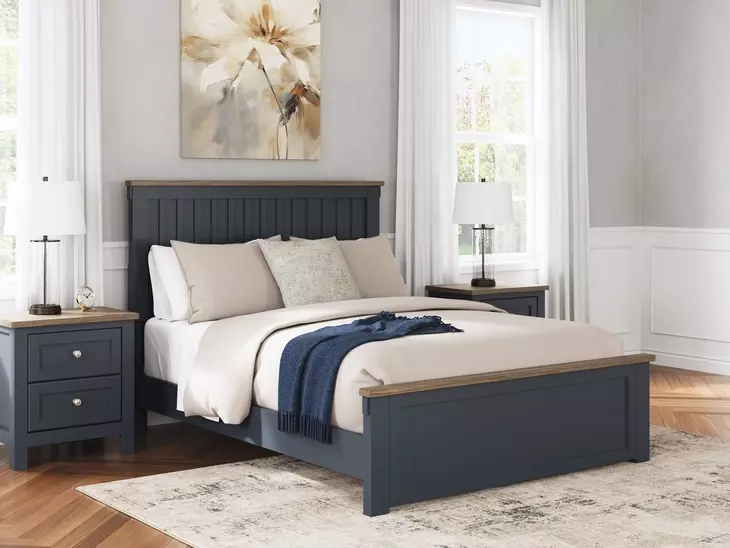 Landocken Dark Slate Blue and Light Brown Queen Panel Headboard