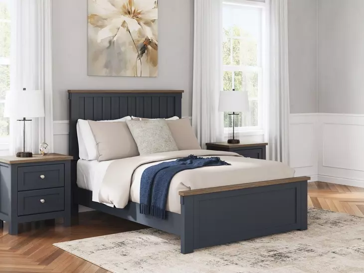 Landocken Dark Slate Blue and Light Brown Full Panel Headboard