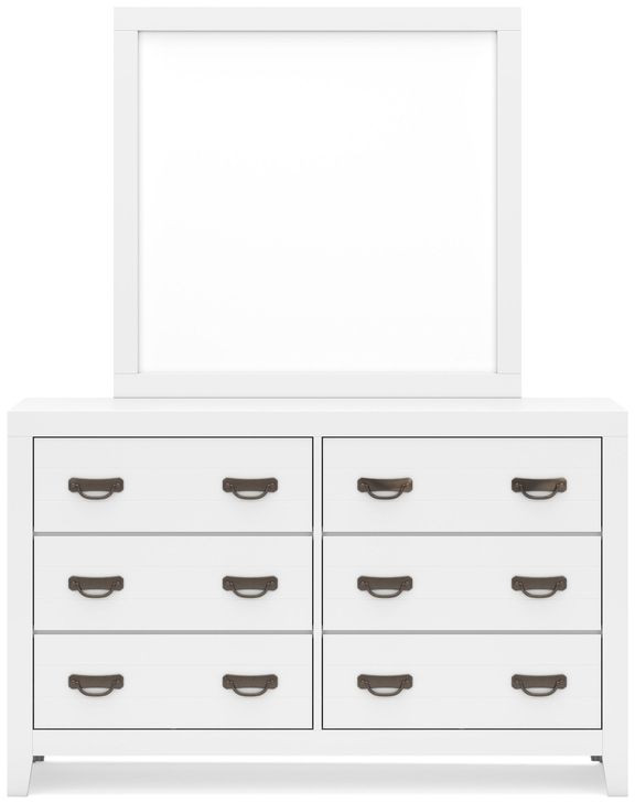Binterglen White 6 Drawer Dresser and Rectangular Mirror