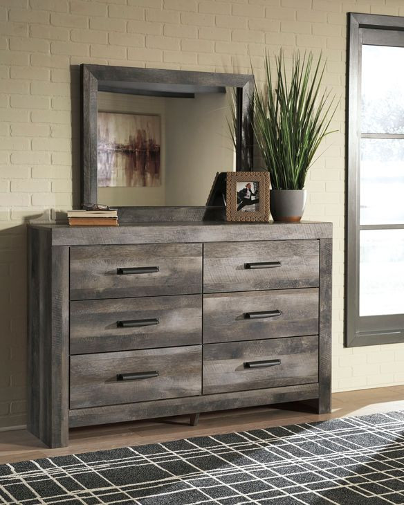 Wynnlow Gray 6 Drawer Dresser and Rectangular Mirror