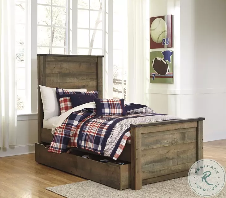 Trinell Brown Twin Panel Bed With 1 Large Storage Drawer