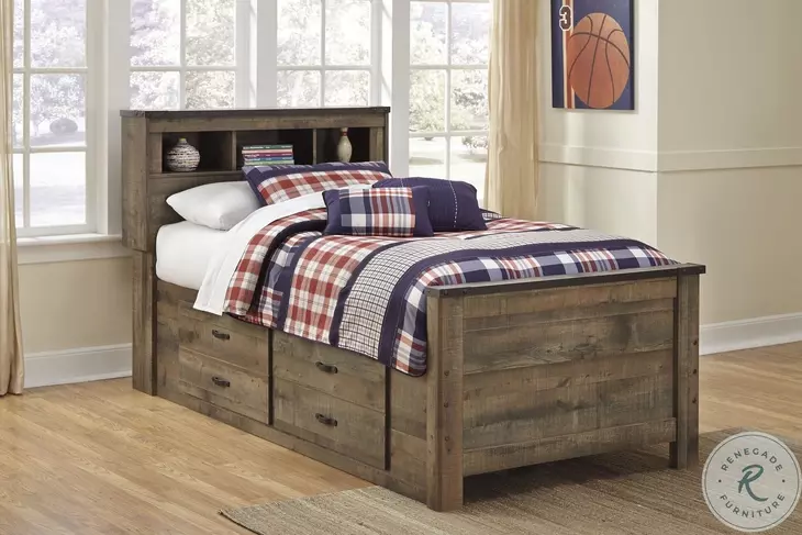 Trinell Brown Twin Bookcase Bed With 2 Storage Drawers