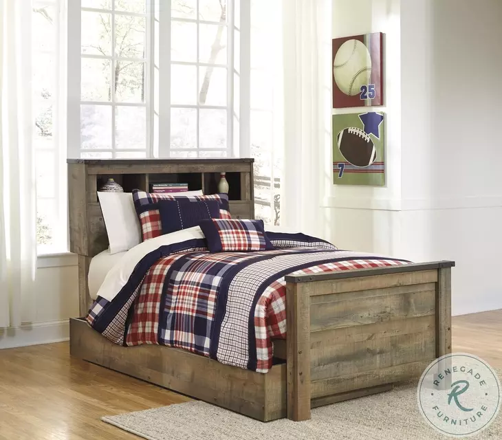 Trinell Brown Twin Bookcase Bed With 1 Large Storage Drawer