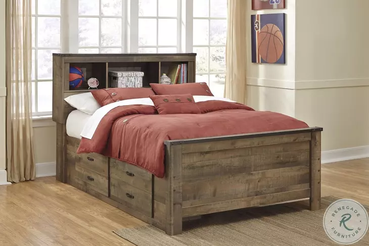 Trinell Brown Full Bookcase Bed With 2 Storage Drawers