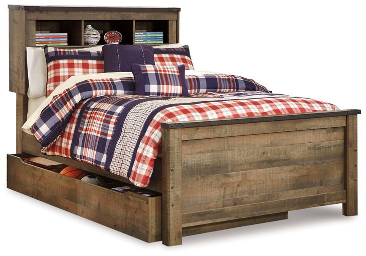 Trinell Brown Full Bookcase Storage Bed with Nailhead Trim