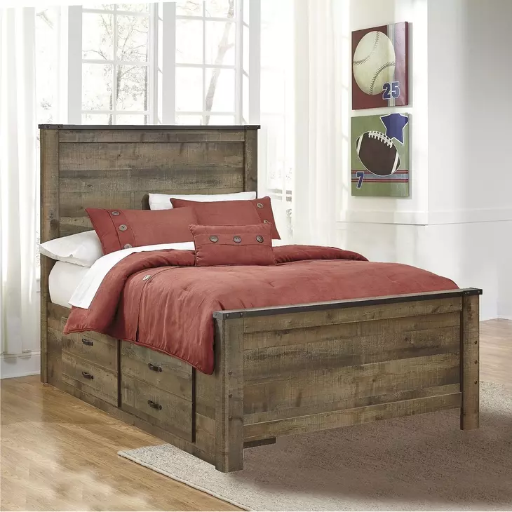 Trinell Brown Full Panel Bed With 2 Storage Drawers
