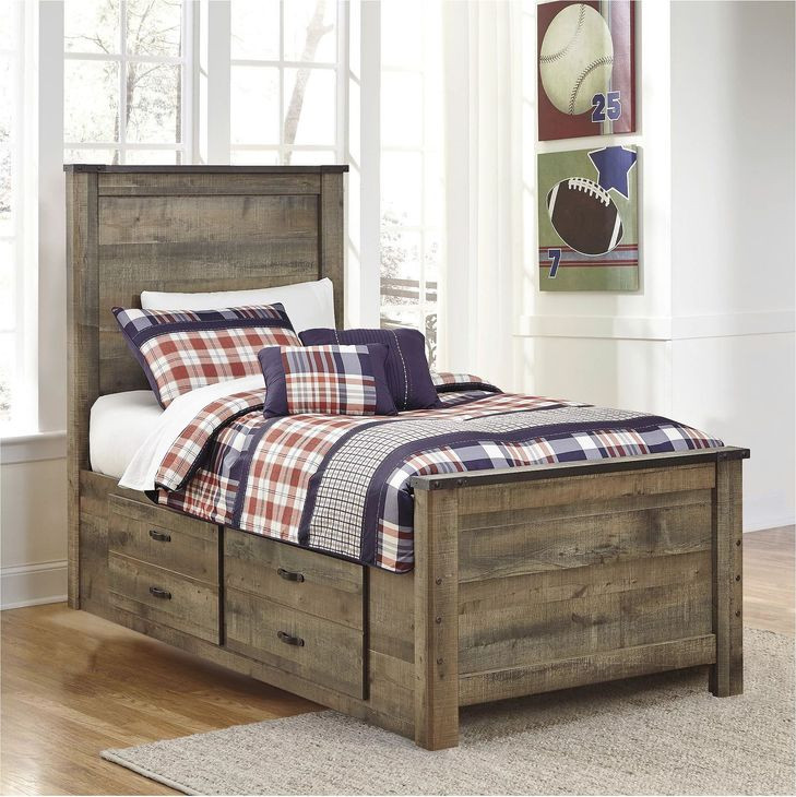 Trinell Brown Twin Panel Bed With 2 Storage Drawers
