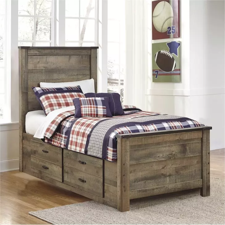 Trinell Brown Twin Panel Bed With 2 Storage Drawers