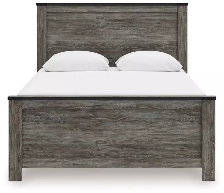 Frandern Black and Gray Queen Panel Bed with Nailhead Trim