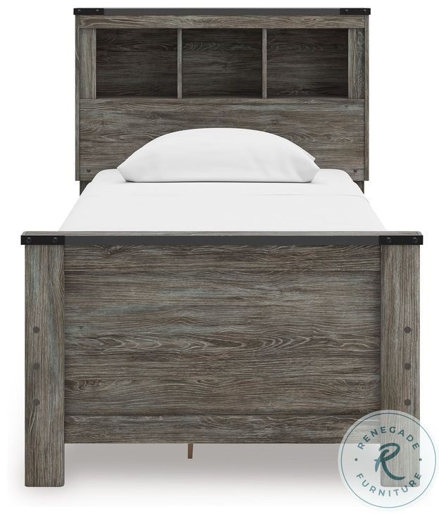 Frandern Gray Twin Bookcase Panel Bed with Storage