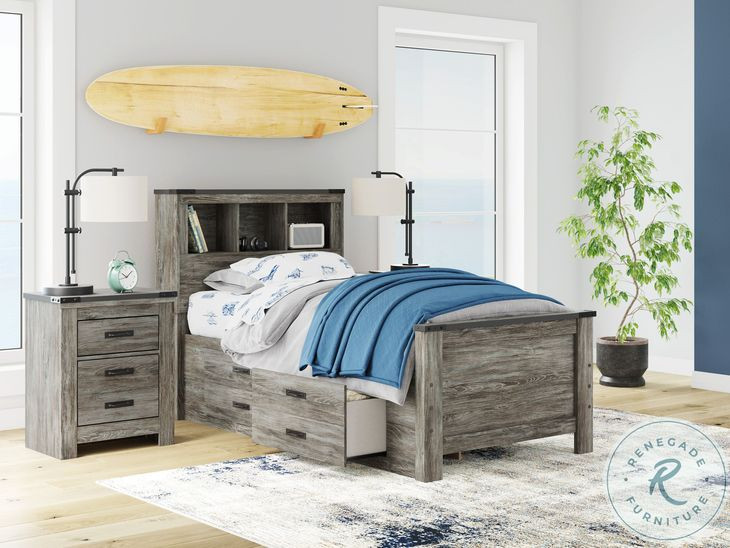 Frandern Gray Twin Bookcase Panel Bed with Storage