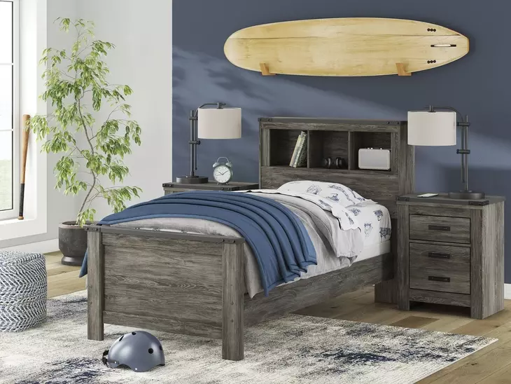 Frandern Rusti Warm Gray Twin Bookcase Headboard