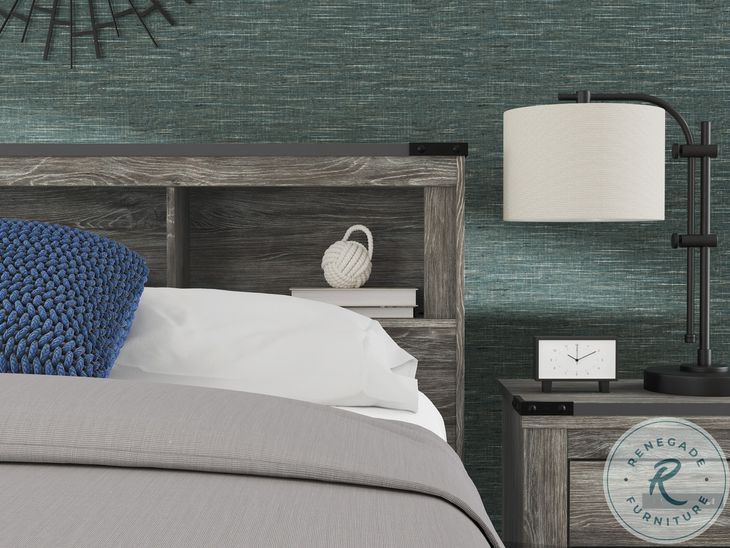 Frandern Gray Queen Bookcase Panel Bed