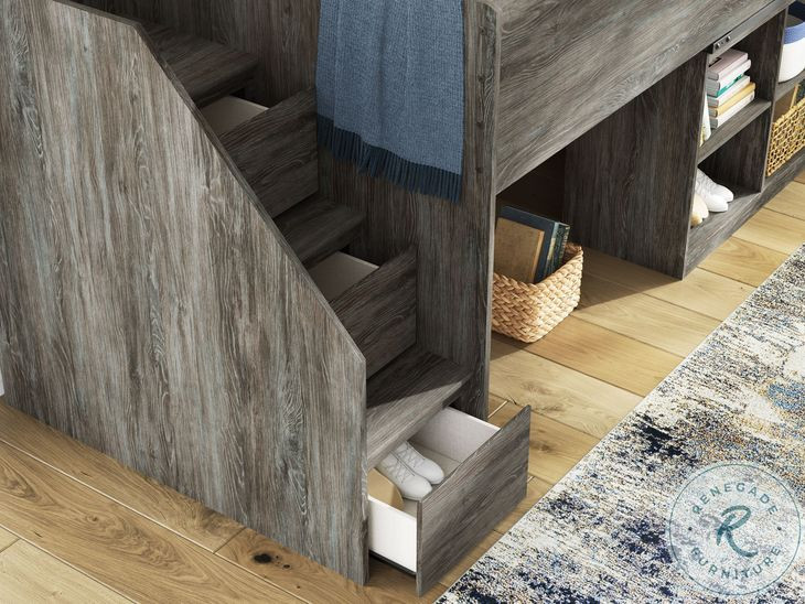 Frandern Gray Twin Loft Bed with Bookcase Storage