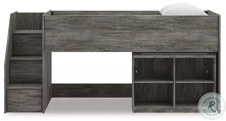 Frandern Gray Twin Loft Bed with Bookcase Storage