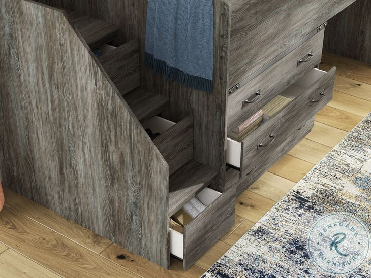 Frandern Gray Twin Loft Bed with Drawer Storage