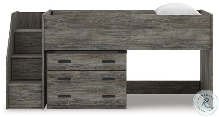 Frandern Gray Twin Loft Bed with Drawer Storage