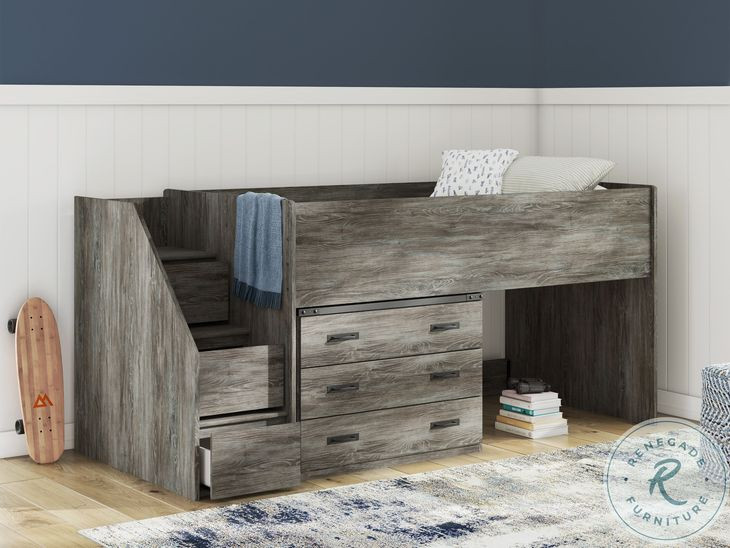 Frandern Gray Twin Loft Bed with Drawer Storage