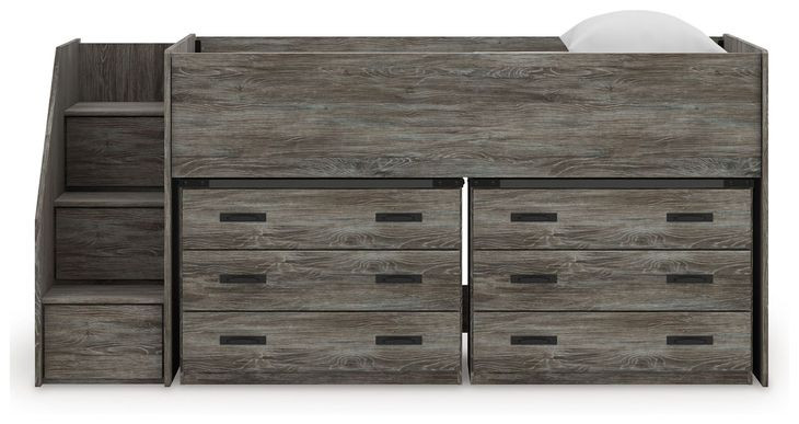 Frandern Warm Gray Twin Loft Bed with Drawer Storage