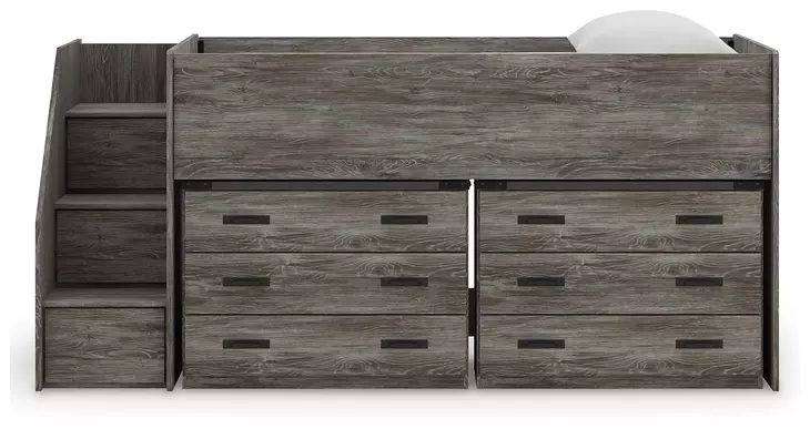 Frandern Warm Gray Twin Loft Bed with Drawer Storage