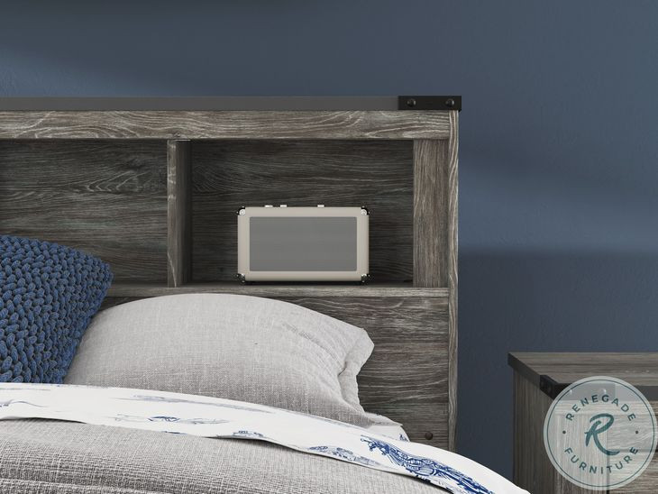 Frandern Gray Full Bookcase Panel Bed with Storage