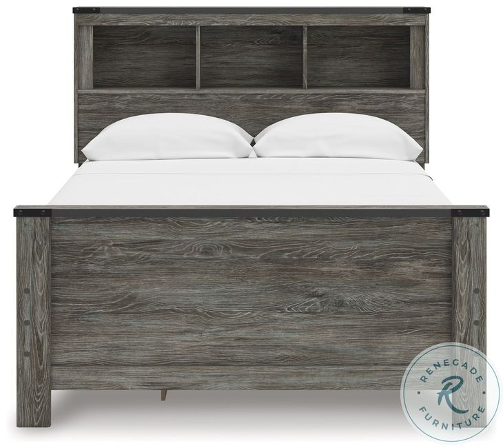 Frandern Gray Full Bookcase Panel Bed with Storage
