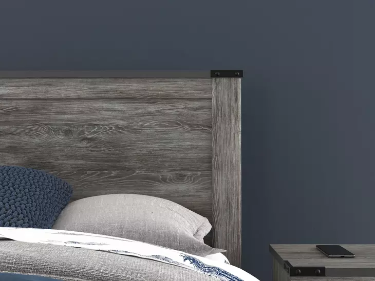 Frandern Black and Gray Full Storage Panel Bed with Nailhead Trim