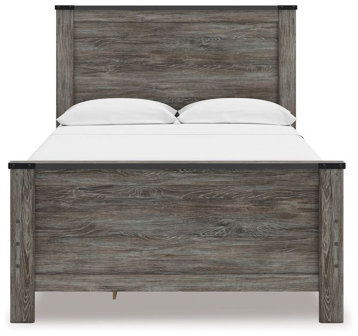 Frandern Black and Gray Full Storage Panel Bed with Nailhead Trim