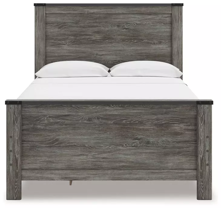 Frandern Black and Gray Full Storage Panel Bed with Nailhead Trim