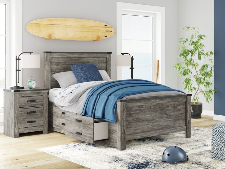 Frandern Black and Gray Full Storage Panel Bed with Nailhead Trim