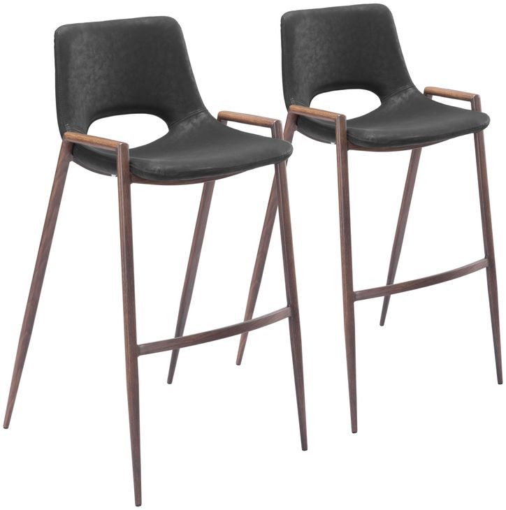 Desi Black Bar Stool with Walnut Legs Set Of 2