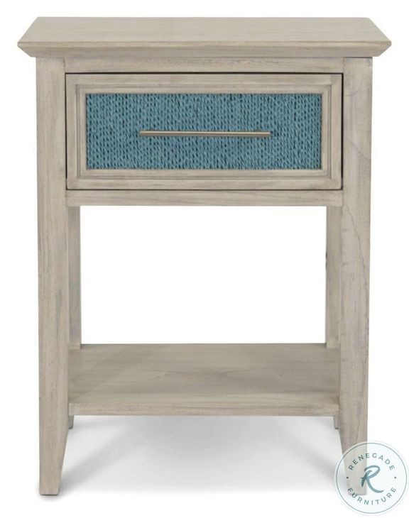 Blue Isles Ocean Blue and Aged Ivory 1 Drawer Woven Nightstand with USB Charging