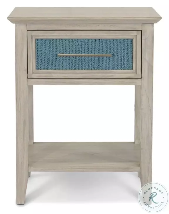 Blue Isles Ocean Blue and Aged Ivory 1 Drawer Woven Nightstand with USB Charging