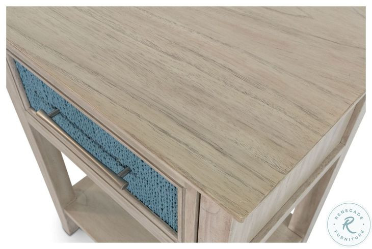 Blue Isles Ocean Blue and Aged Ivory 1 Drawer Woven Nightstand with USB Charging