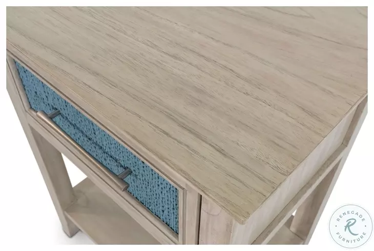 Blue Isles Ocean Blue and Aged Ivory 1 Drawer Woven Nightstand with USB Charging